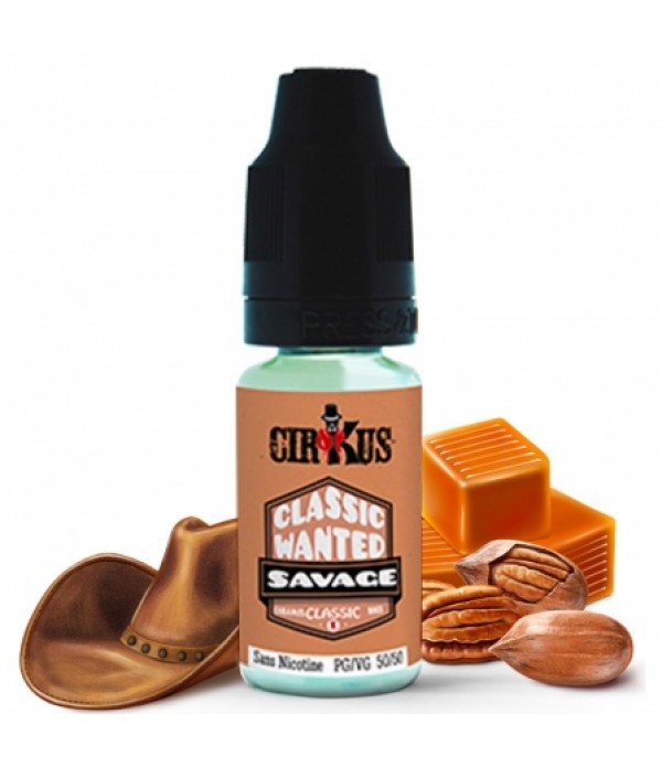 Soldes 3,25€ - E liquide Savage Classic Wanted | Tabac blond Caramel beurre salé Noix de pécan pas cher